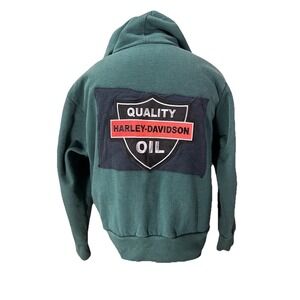 Vtg Camber Hoodie Green Sweatshirt Sz M Full Zip Thermal Harley Davidson Oil